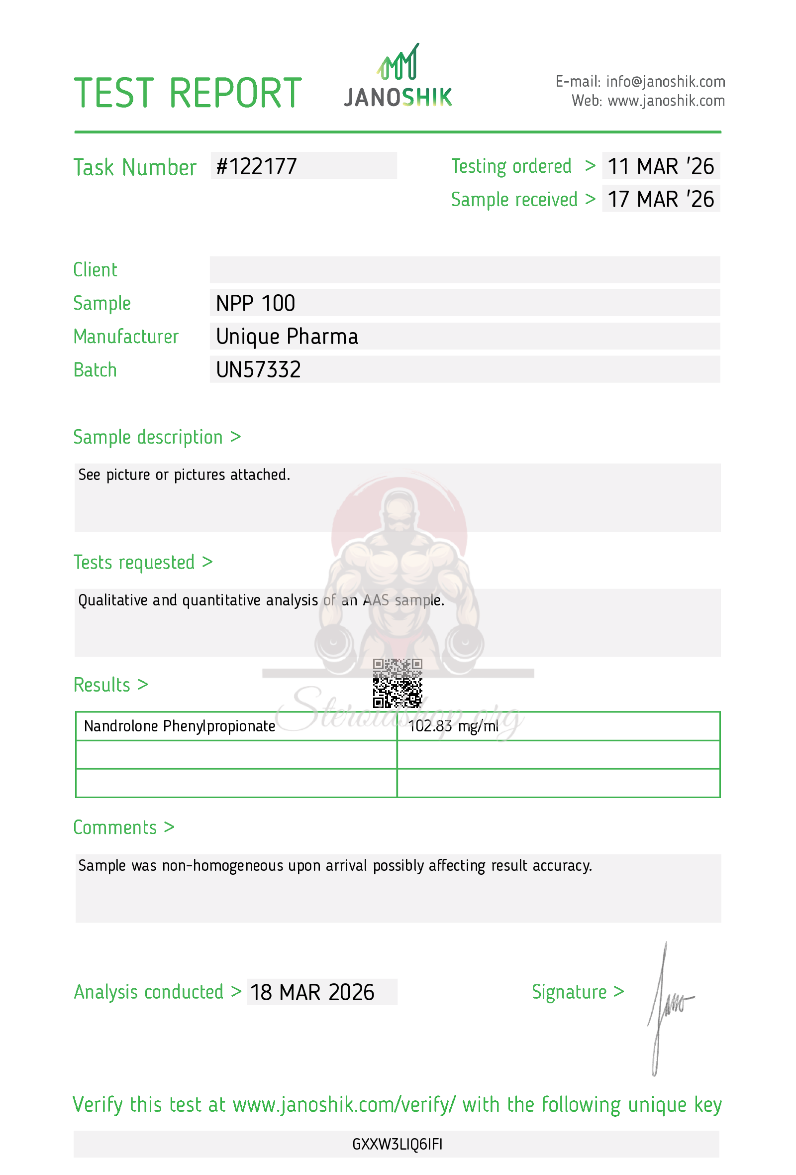NPP 100 Unique Pharma Nandrolone Phenylpropionate
