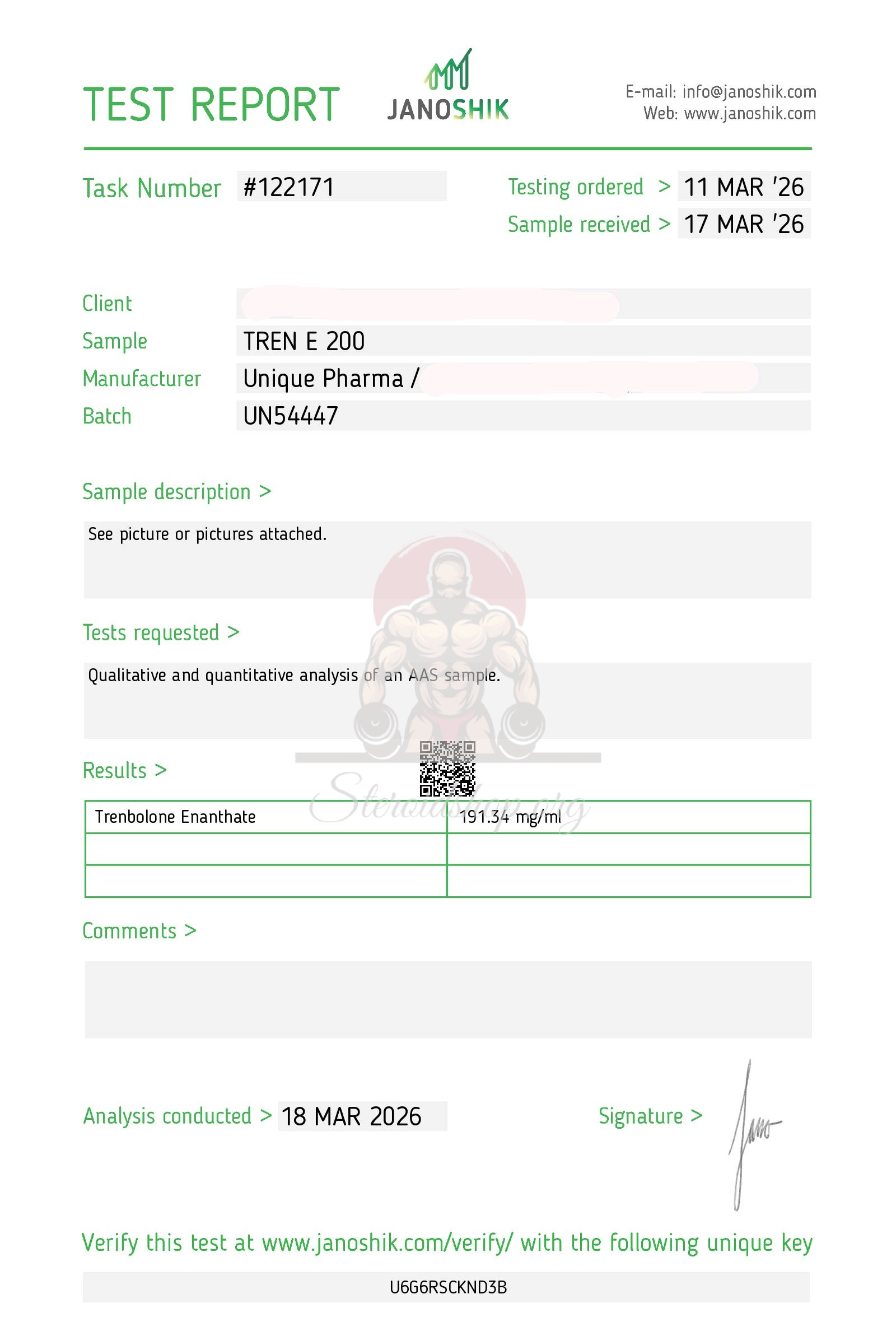 Tren E 200 Unique Pharma Trenbolone Enanthate