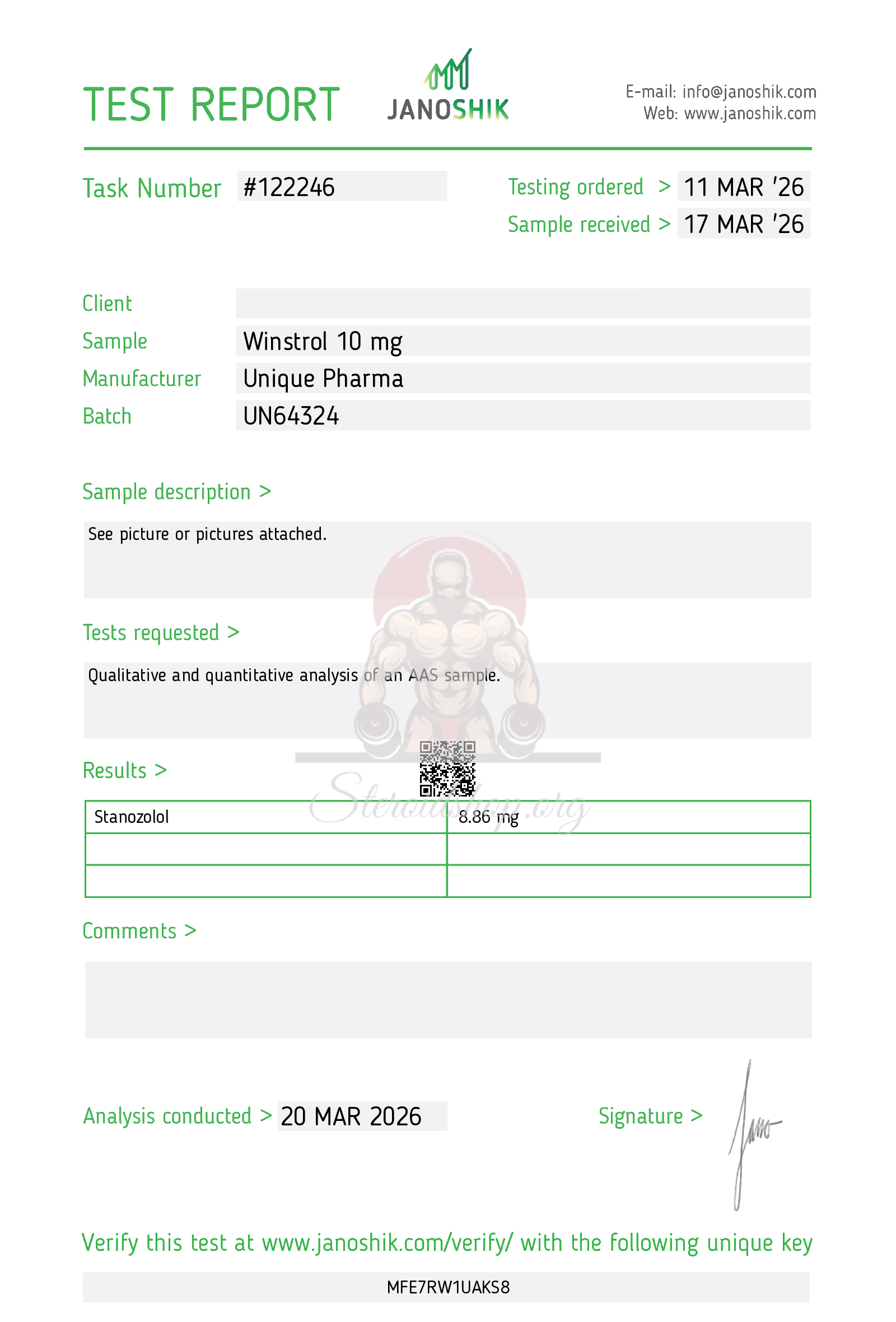 Winstrol Unique Pharma Stanozolol